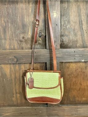 Etienne Aigner Green Woven Crossbody with Brown Trim